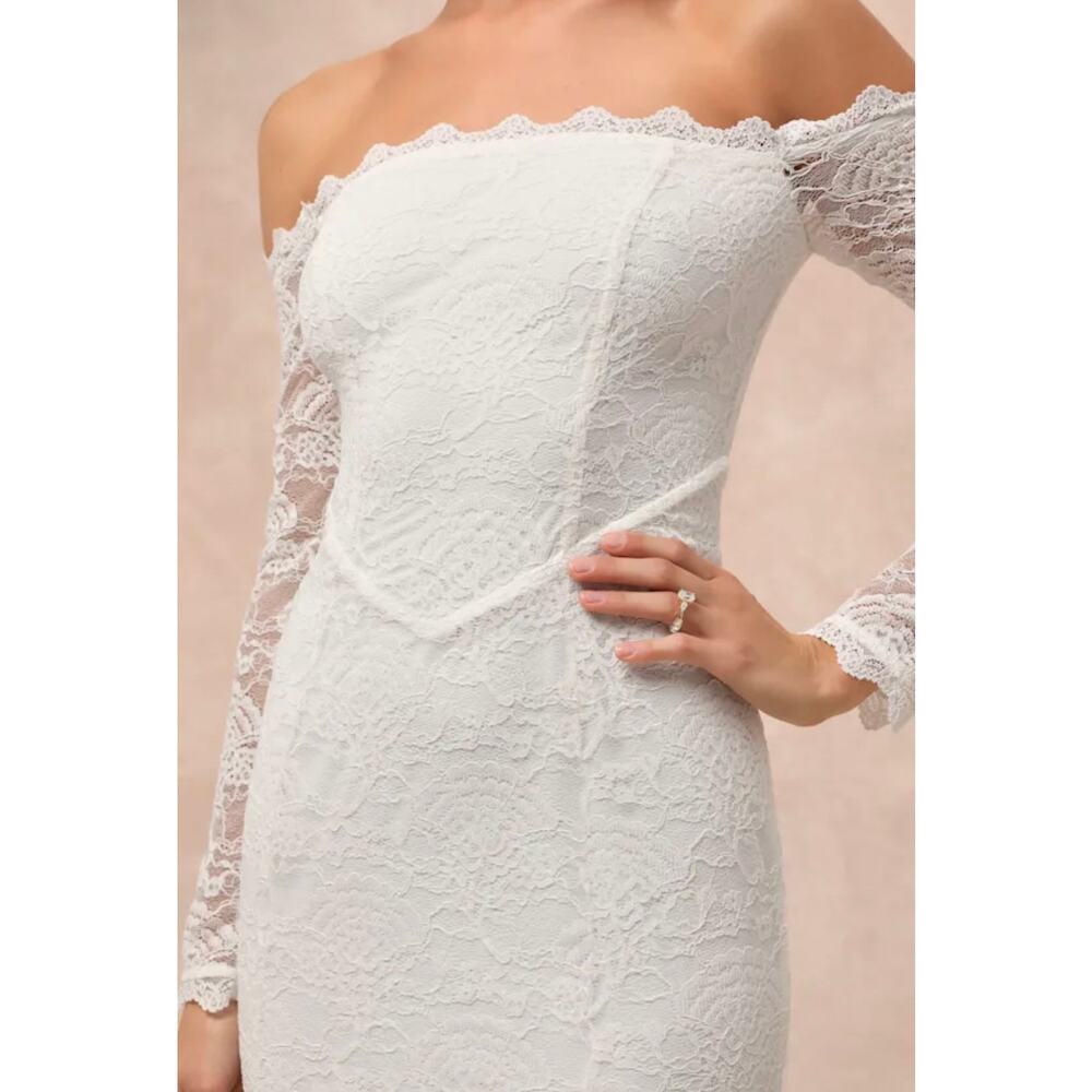 Lulus Beloved Promise White Lace Off-the-Shoulder Mermaid Maxi Dress S - Picture 4 of 6